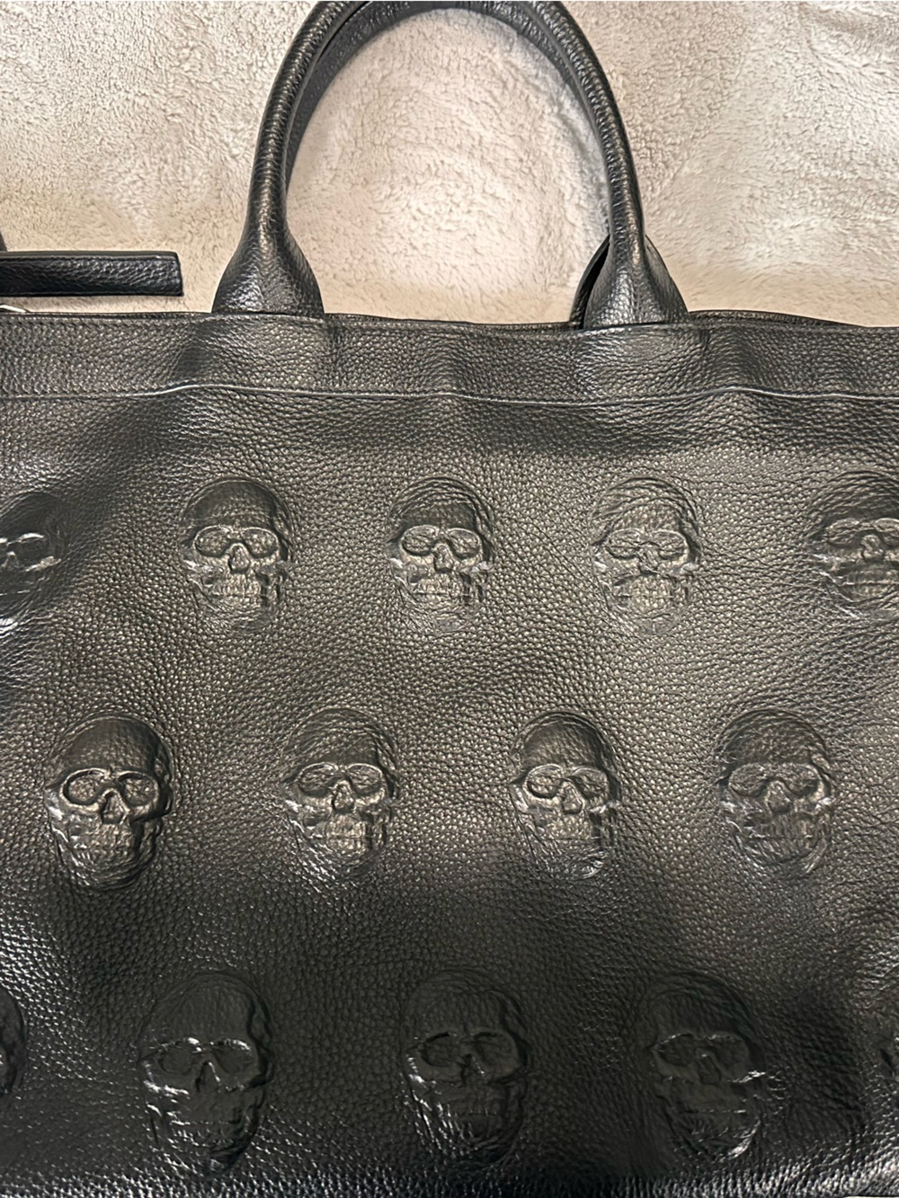 Black Pebbled Leather Tote with Interior Logo Patch